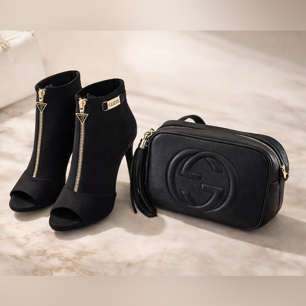 GUESS Black Zippered Stretch Heeled Boots Size 7.5 - 8